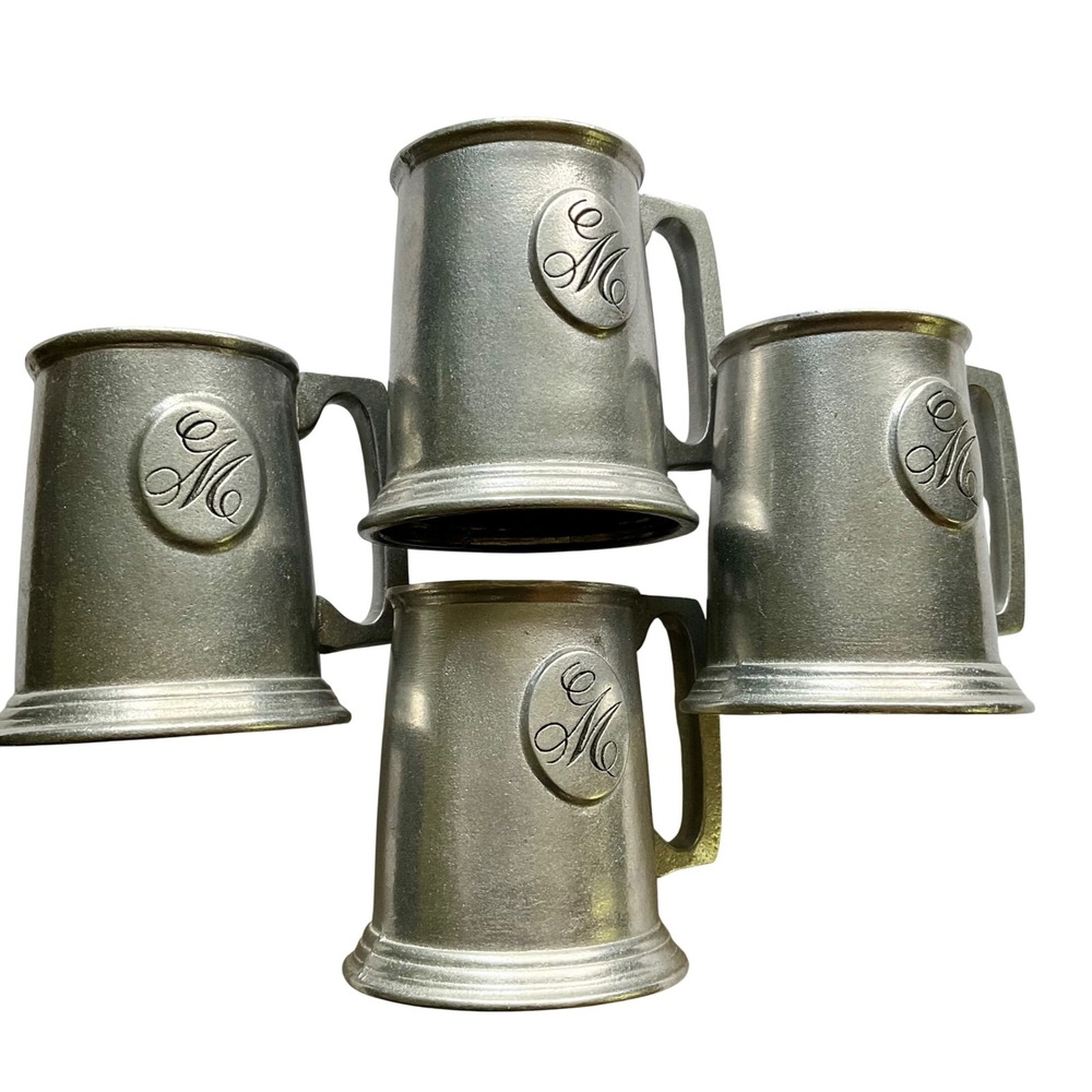 4‎ VTG Wilton Armetale Pewter Mugs Monogram M RWP Columbia PA Beer Tankards USA